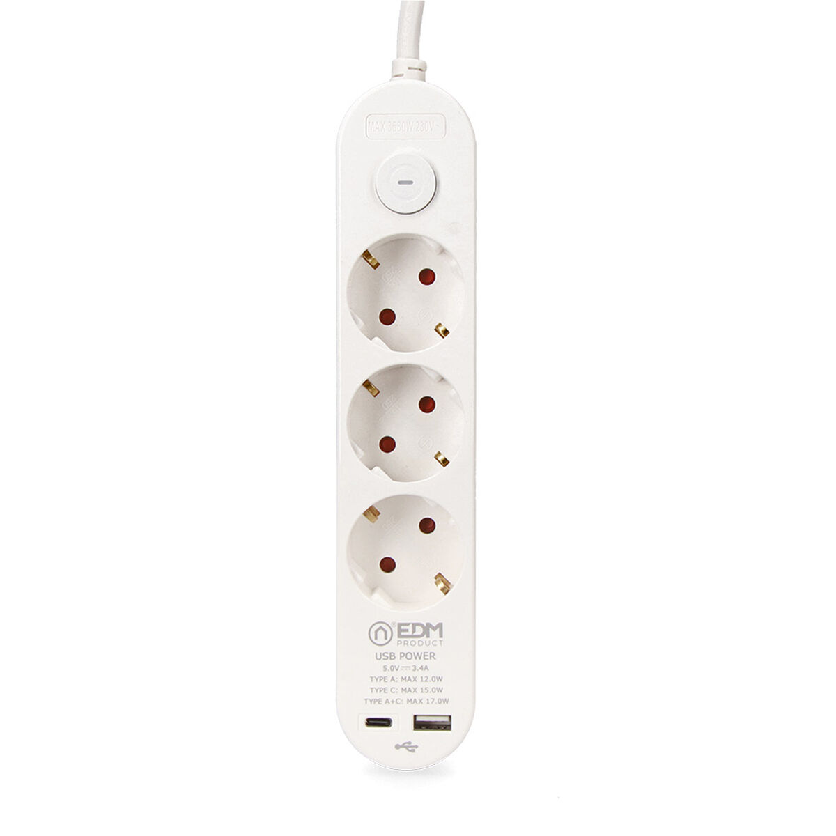 Picture of 3-socket plugboard with power switch EDM 41822 White 3680 W 250 V 30 W (1,5 m)