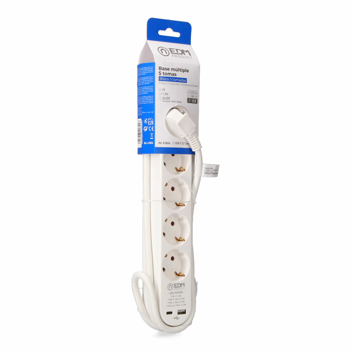 Imagen de Power Socket - 5 sockets with Switch EDM 41824 White 3680 W 250 V (1,5 m)