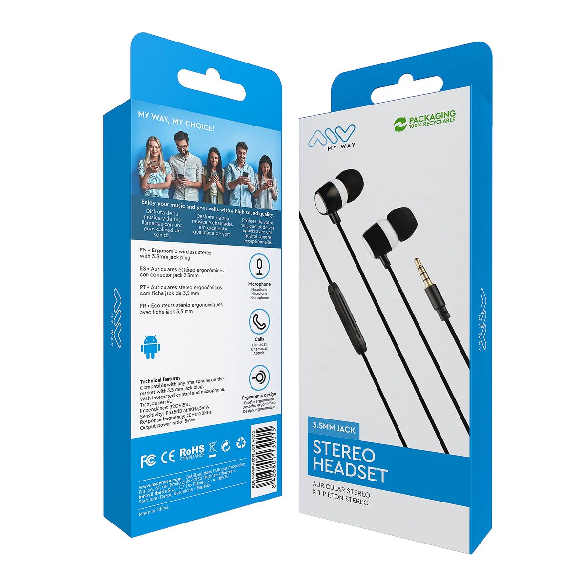Headphones with Microphone Myway MWHPH0019 White Black