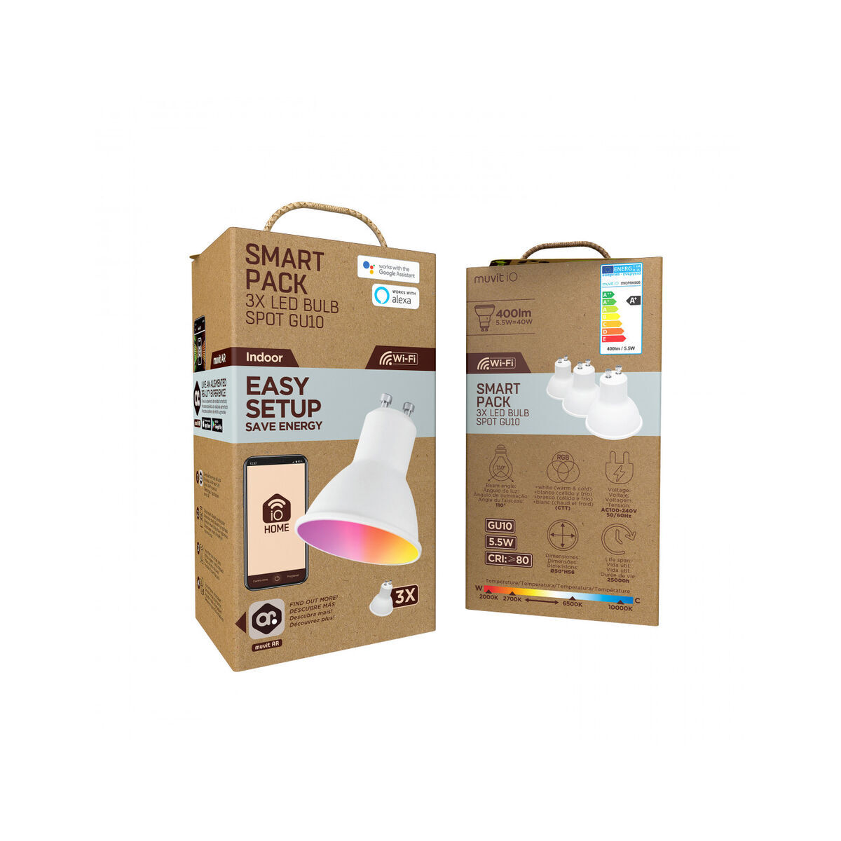 Smart Light bulb Muvit iO Pack 3 5,5 W GU10 400 lm Wi-Fi LED 2700 K 6500 K Smart Light bulb Muvit iO Pack 3 5,5 W GU10 400 lm Wi-Fi LED 2700 K 6500 K