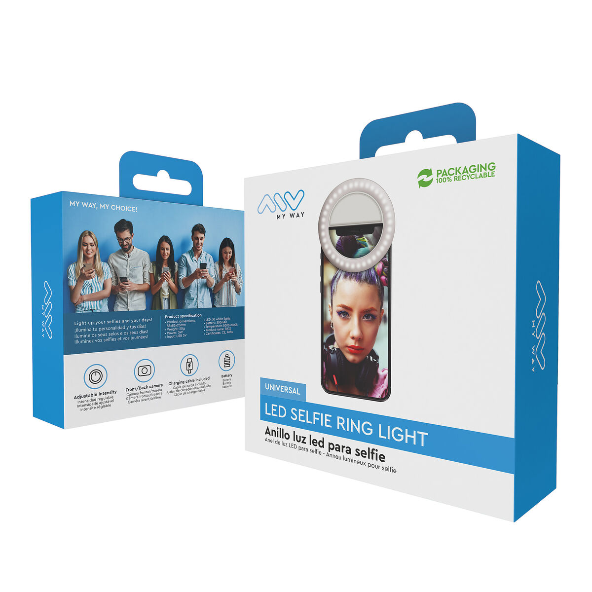 Image de Rechargeable Selfie Ring Light Muvit MWCHL0007 White