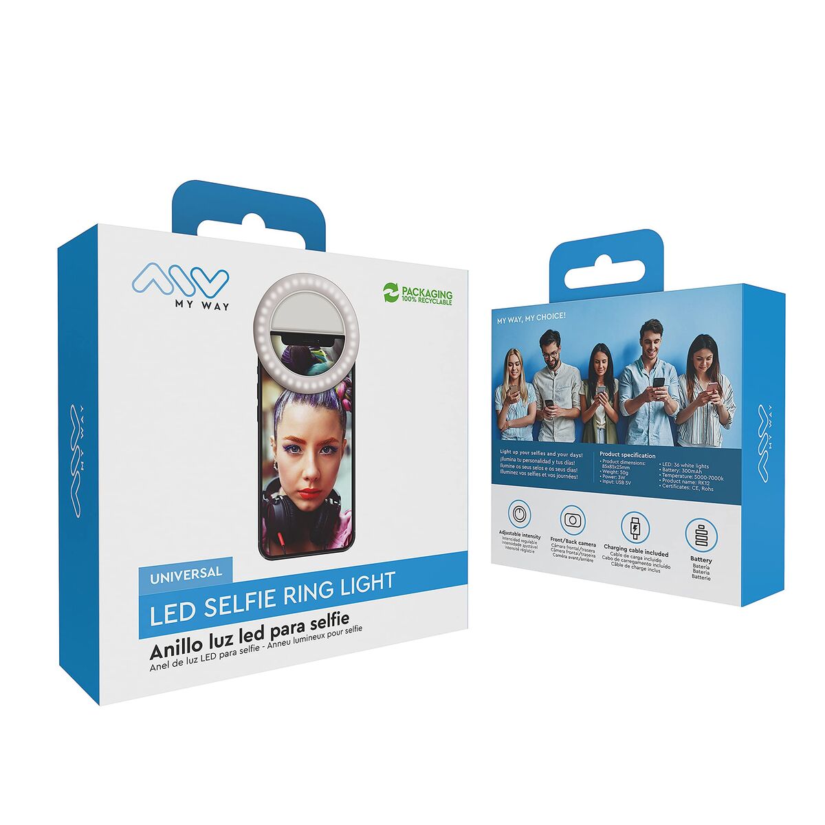 Image de Rechargeable Selfie Ring Light Muvit MWCHL0007 White