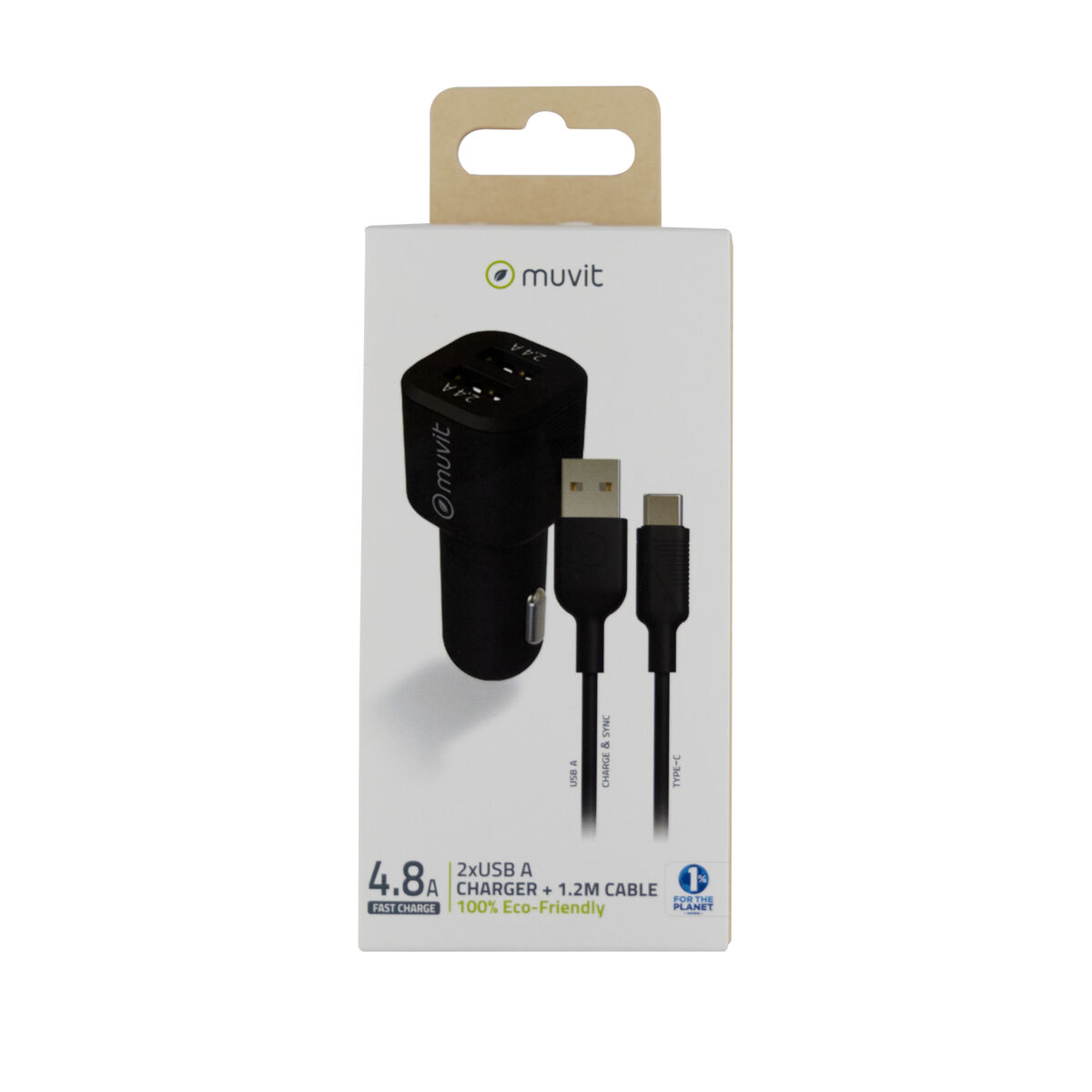 Image de Car Charger Muvit for Change 1,2 m Black