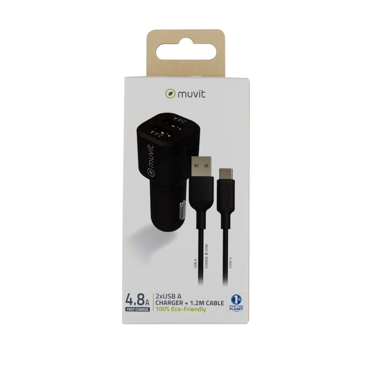 Image de Car Charger Muvit for Change 1,2 m Black