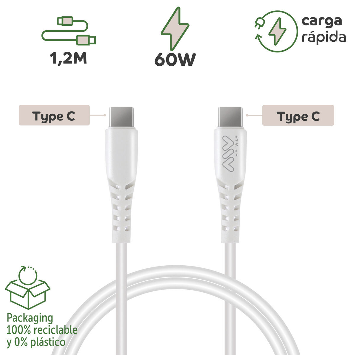Kabel USB-C naar USB-C Myway MWUSC0024 Wit