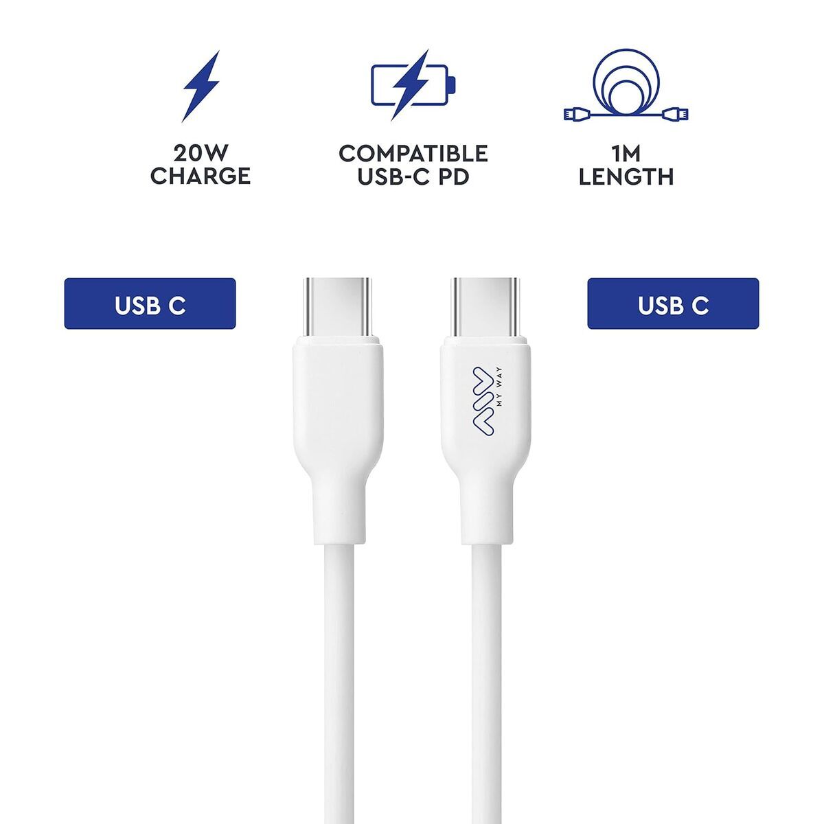 Kabel USB-C naar USB-C Myway MWUSC0024 Wit