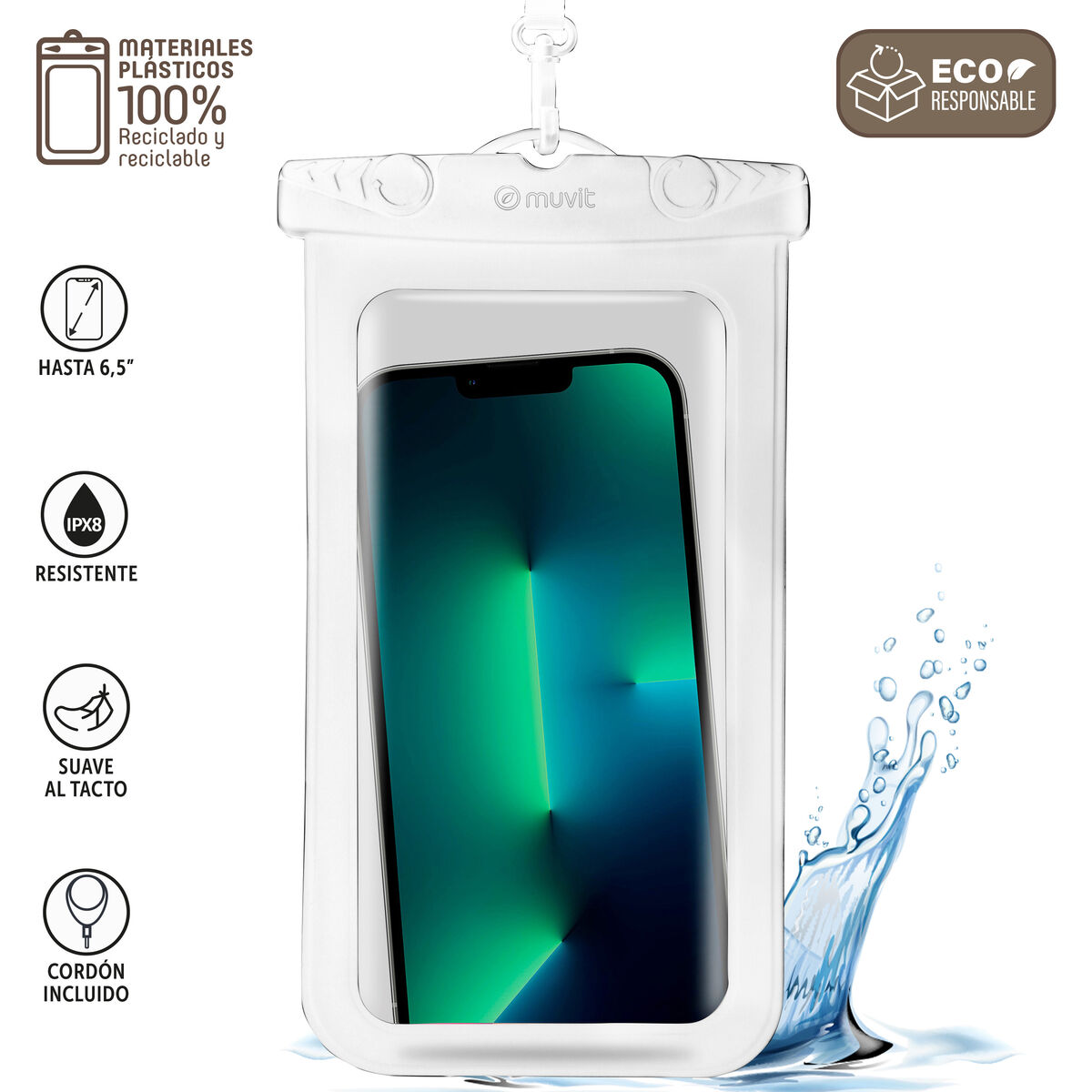 Obrazek Waterproof case Muvit for Change White Universal 6,5" (6,5")