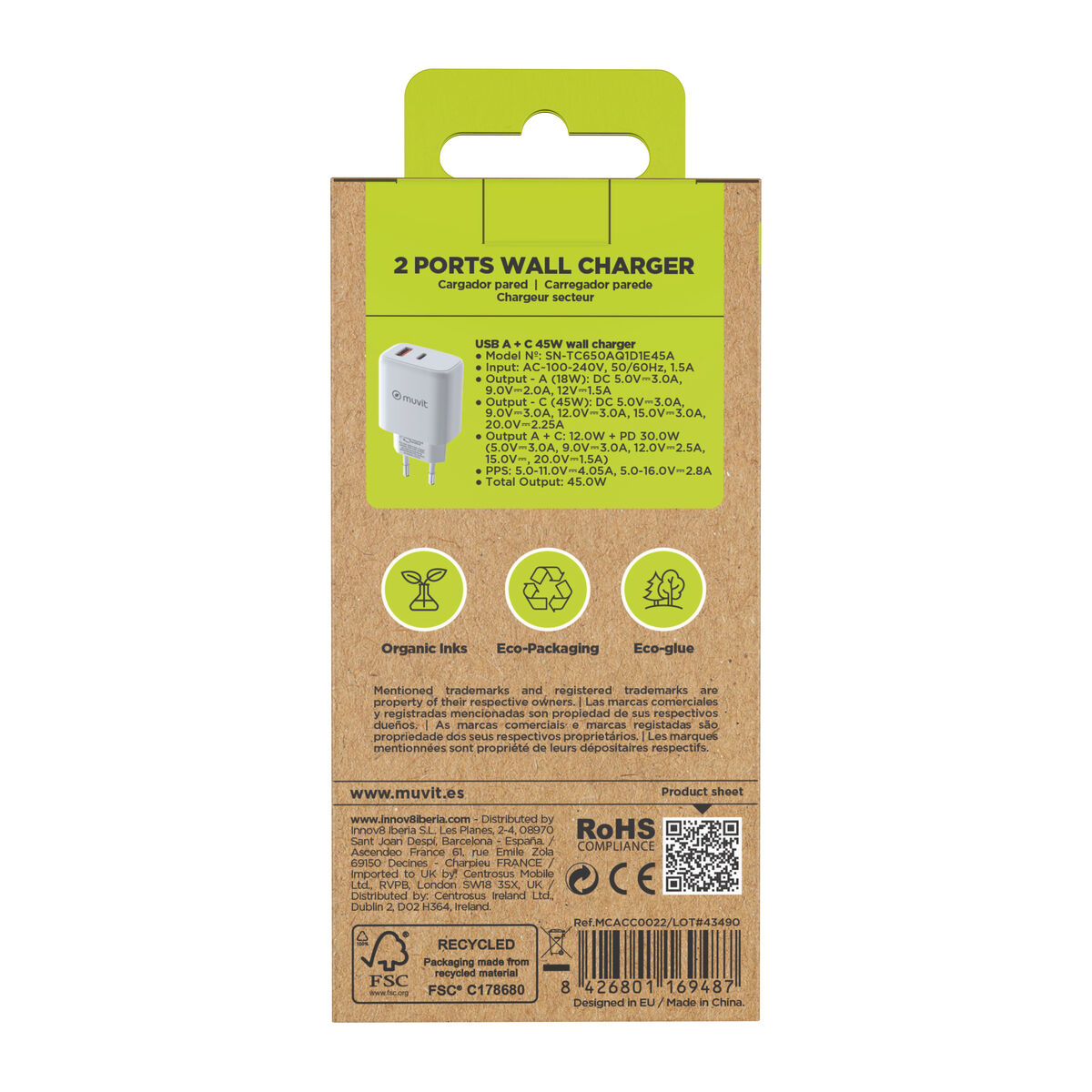 Bild von Wandladegerät Muvit for Change MCD356 Weiß 18 W 45 W