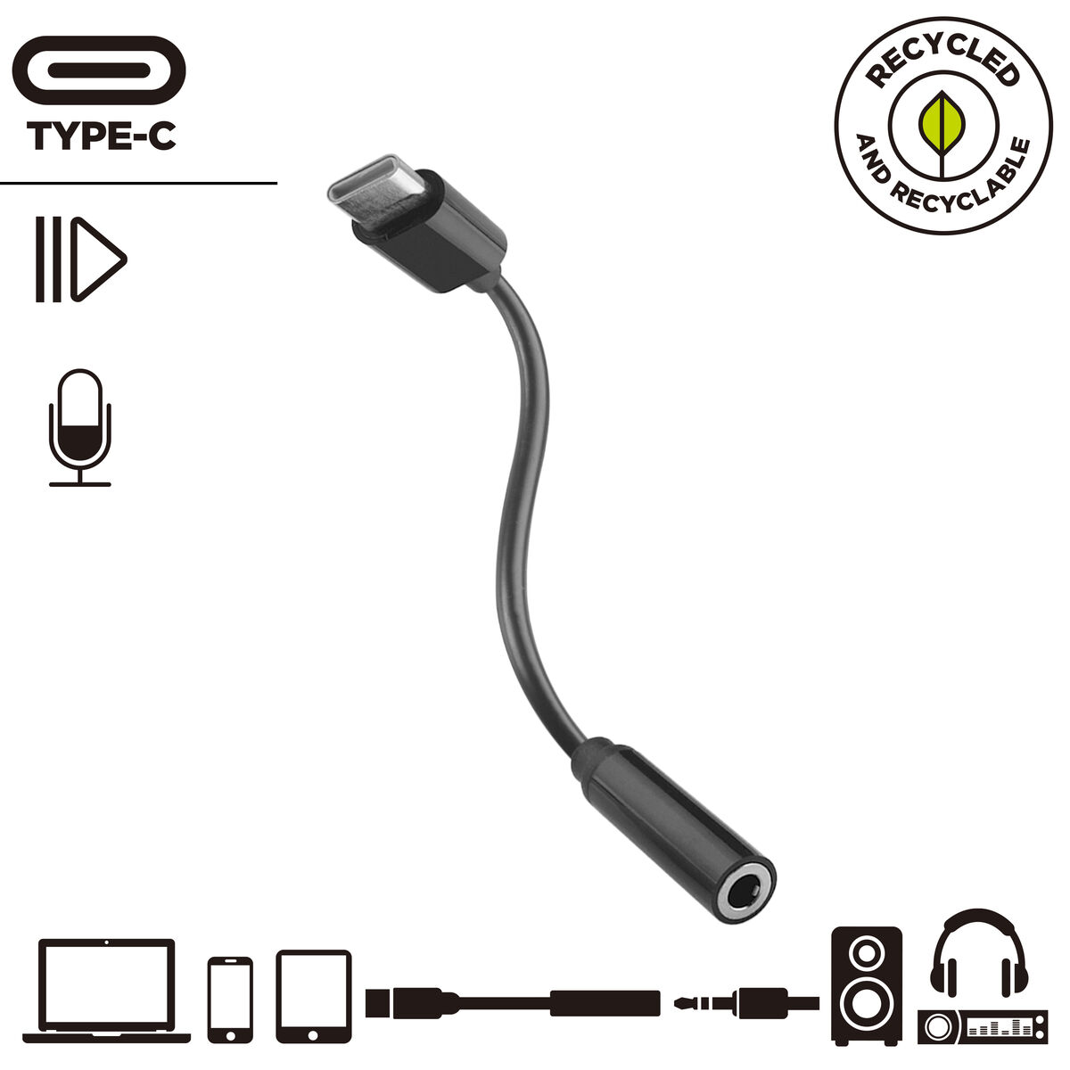 Picture of USB-C to Jack 3.5 mm Adapter Muvit for Change JDS-C35 Black