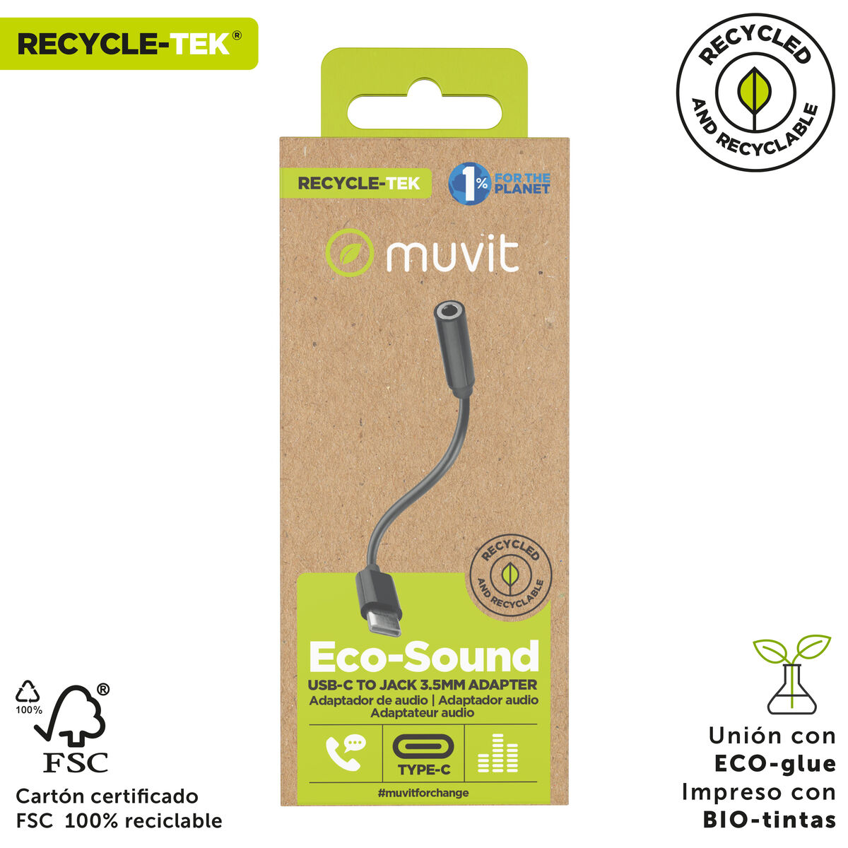 Picture of USB-C to Jack 3.5 mm Adapter Muvit for Change JDS-C35 Black