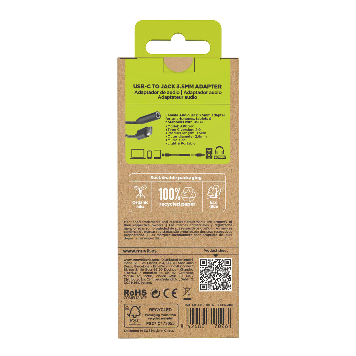 Picture of USB-C to Jack 3.5 mm Adapter Muvit for Change JDS-C35 Black