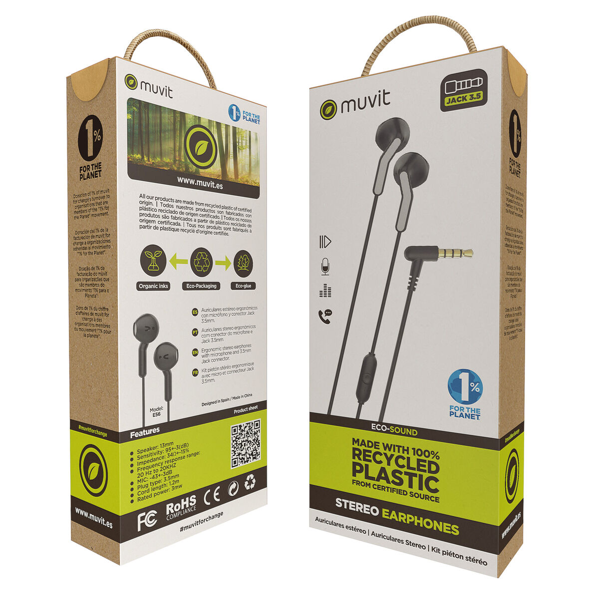 Headphones with Microphone Muvit E56 Black