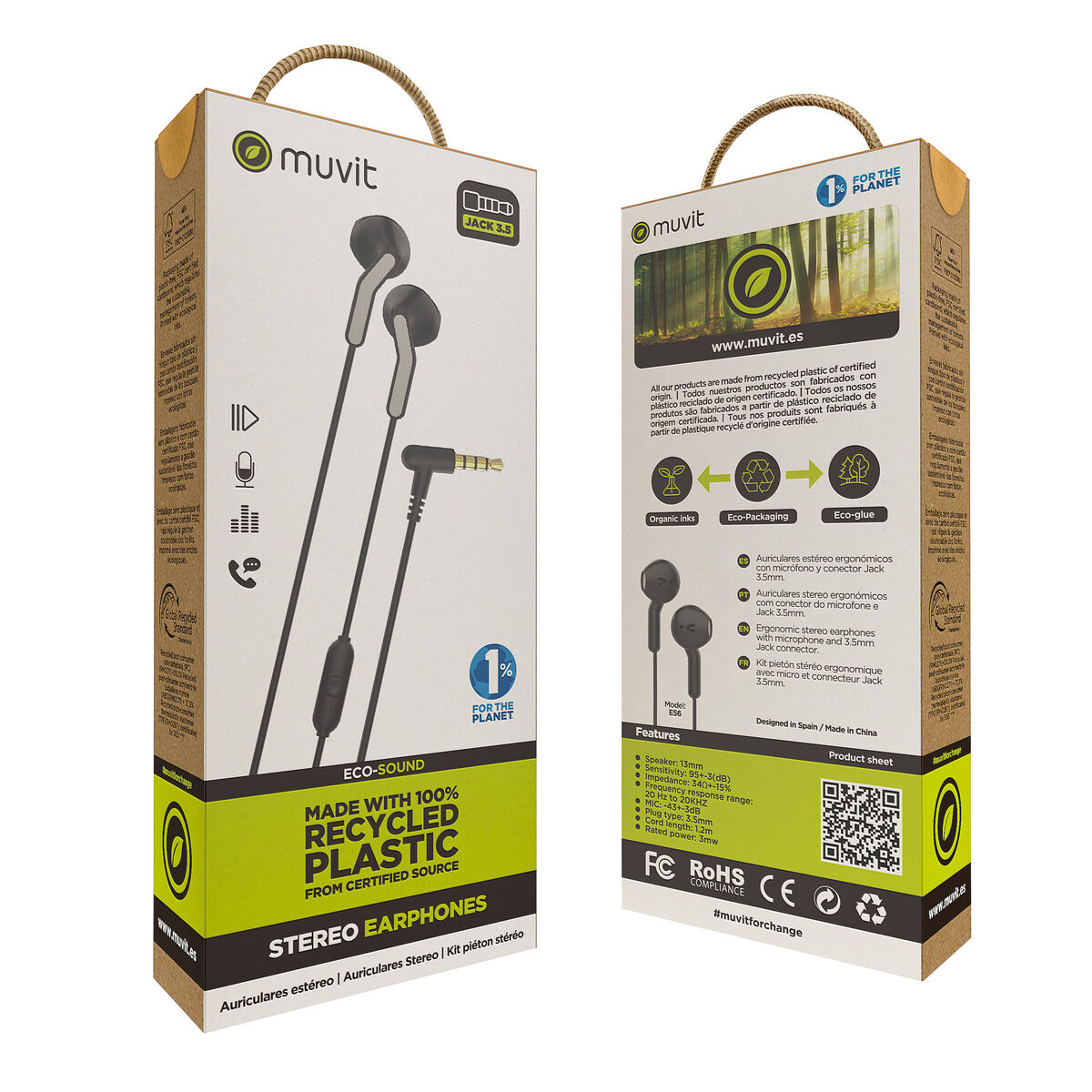 Headphones with Microphone Muvit E56 Black