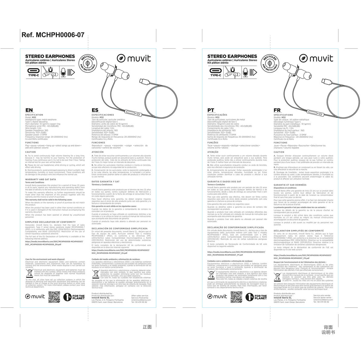 Obrazek Headphones with Microphone Muvit M32 Black