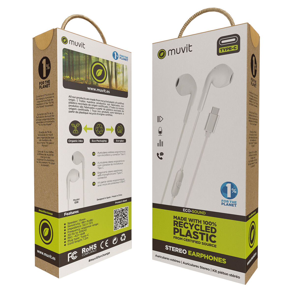 Headphones Muvit for Change E58 White