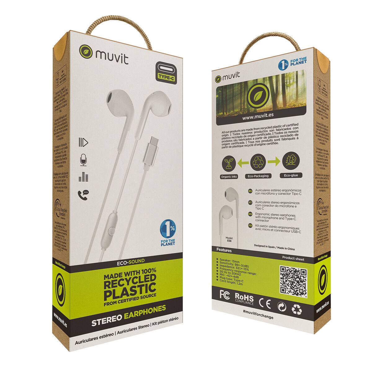Headphones Muvit for Change E58 White
