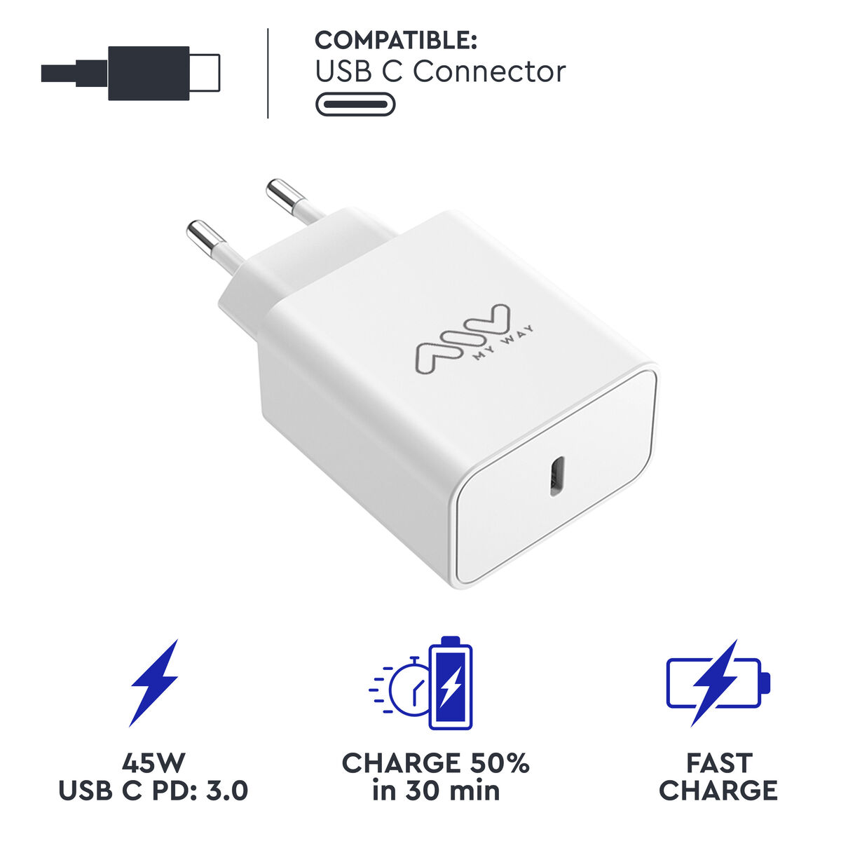 Bild von Wall Charger Myway MWACC0018 White 45 W