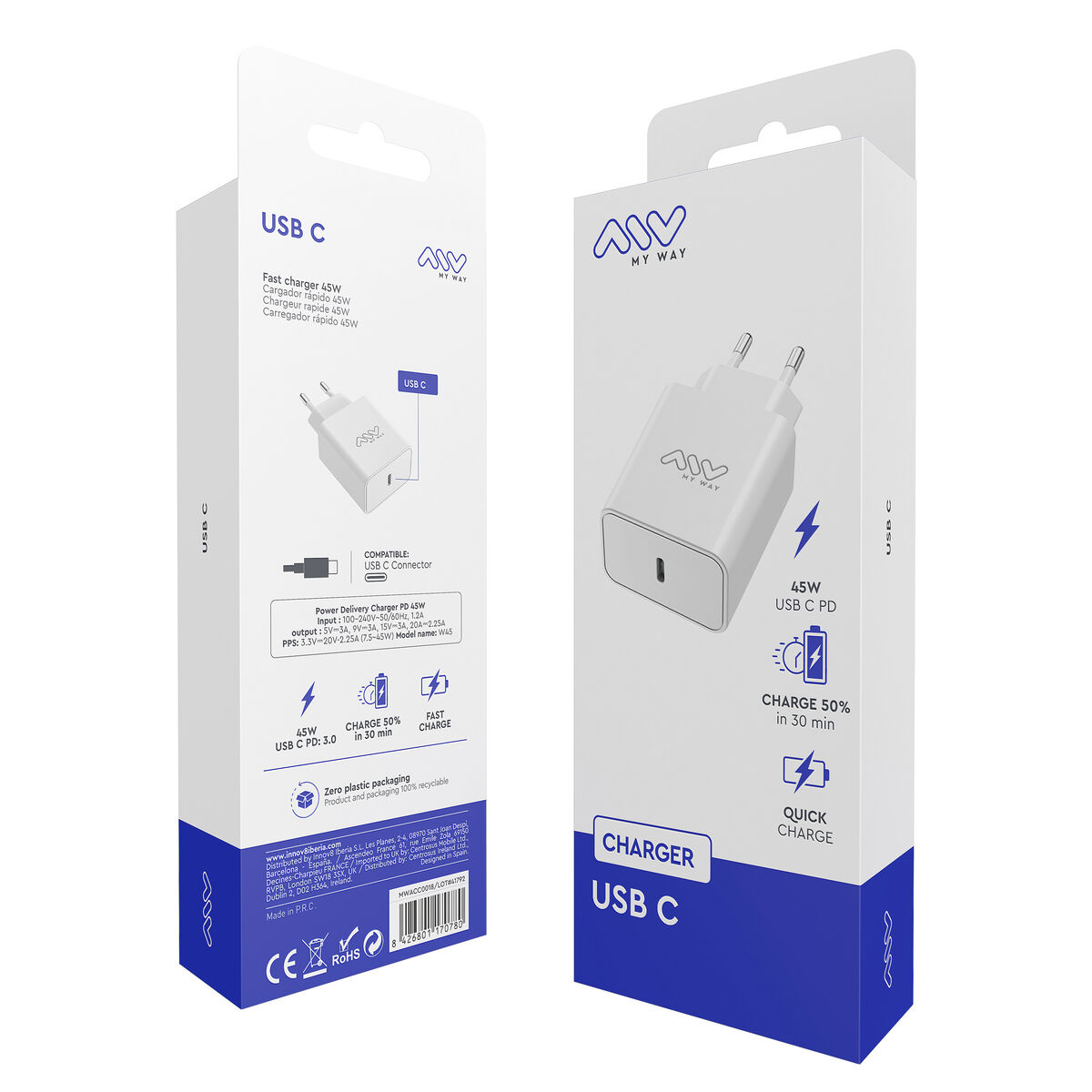 Bild von Wall Charger Myway MWACC0018 White 45 W