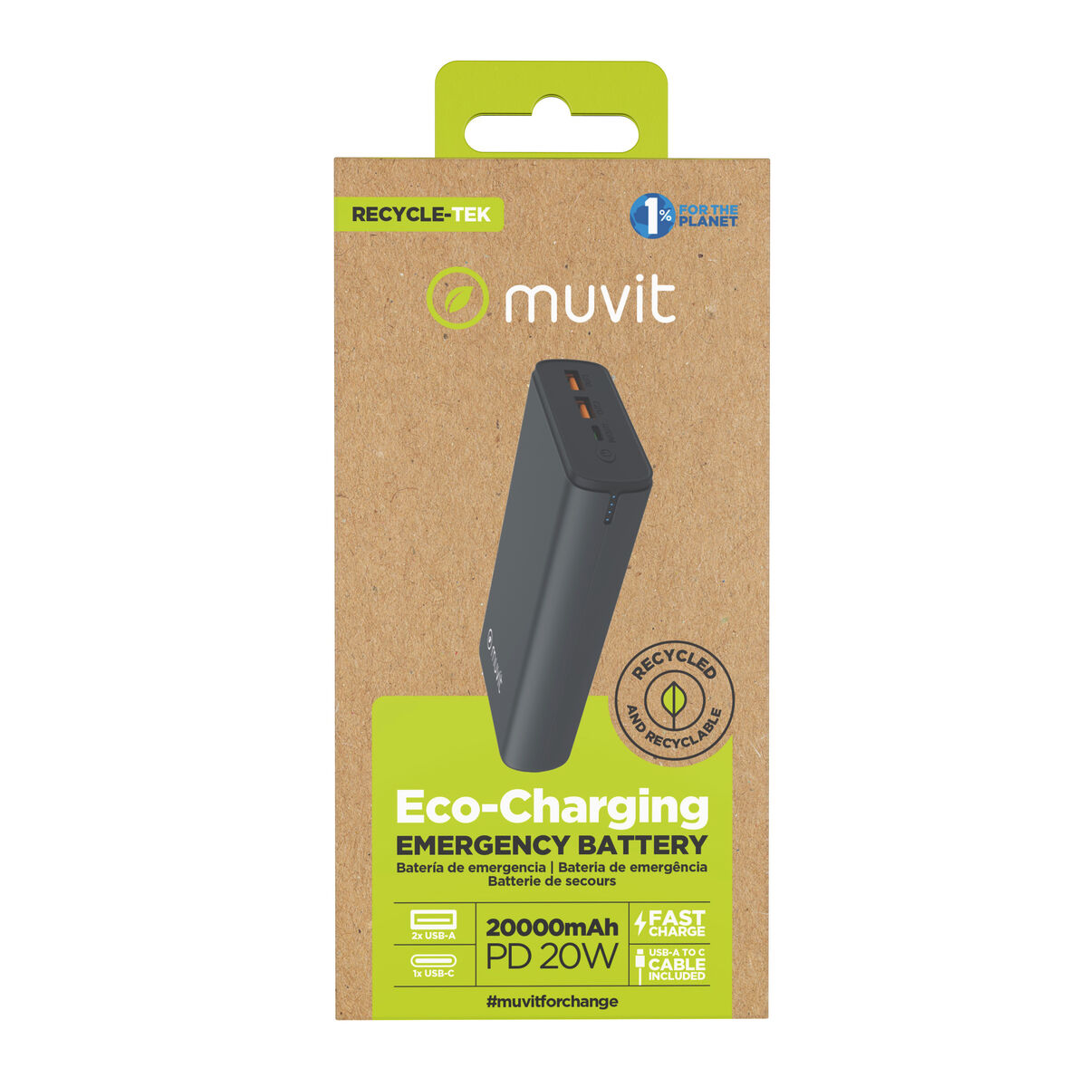 Bild von Powerbank Muvit for Change DP200G-R-PD Schwarz 20 W