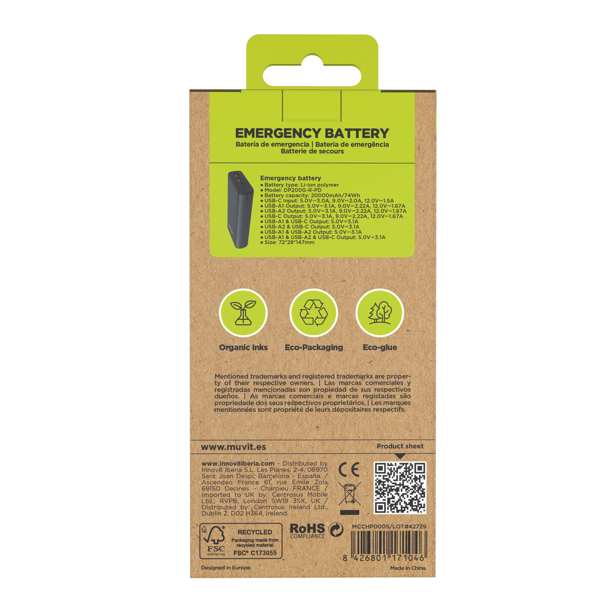 Bild von Powerbank Muvit for Change DP200G-R-PD Schwarz 20 W