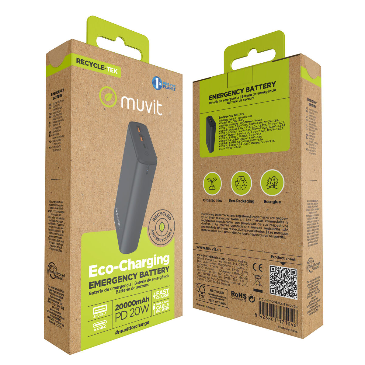 Bild von Powerbank Muvit for Change DP200G-R-PD Schwarz 20 W