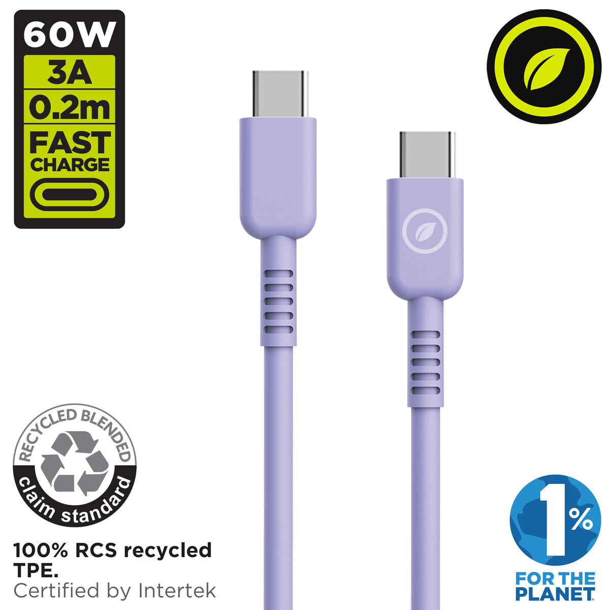 Kabel USB-C naar USB-C Muvit for Change Lavendel 0,2 m
