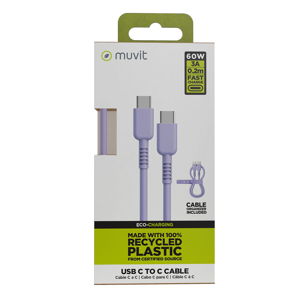 Kabel USB-C naar USB-C Muvit for Change Lavendel 0,2 m