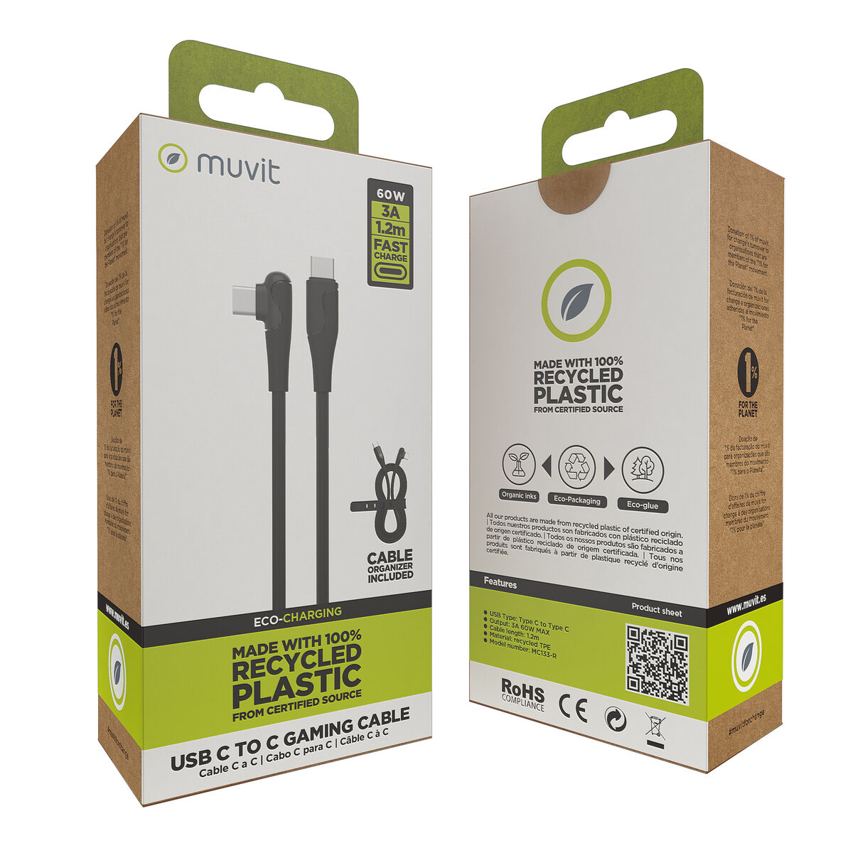 Kabel USB-C naar USB-C Muvit for Change Zwart 1,2 m