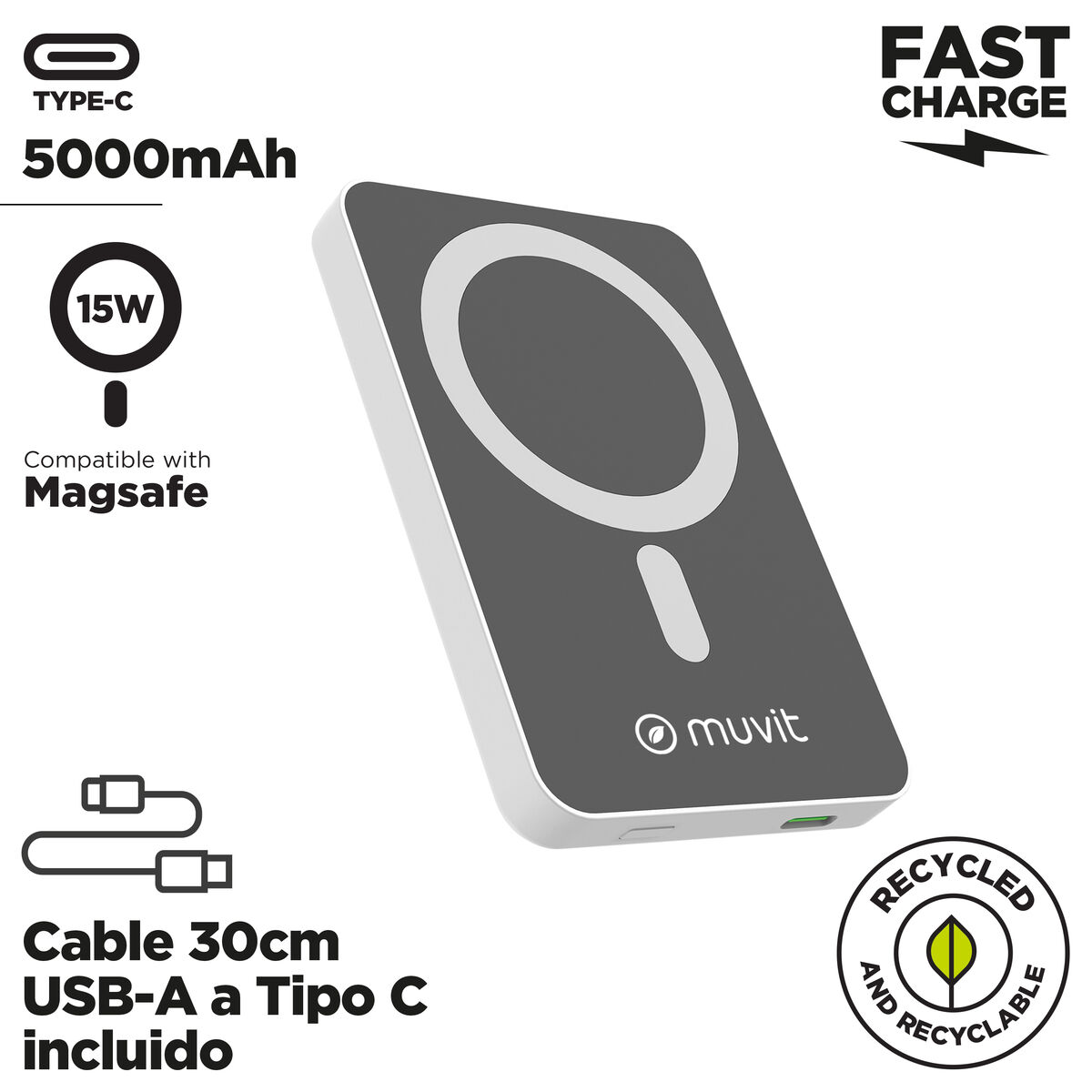 Bild von Powerbank Muvit for Change DP51AQ-R Weiß 5000 mAh