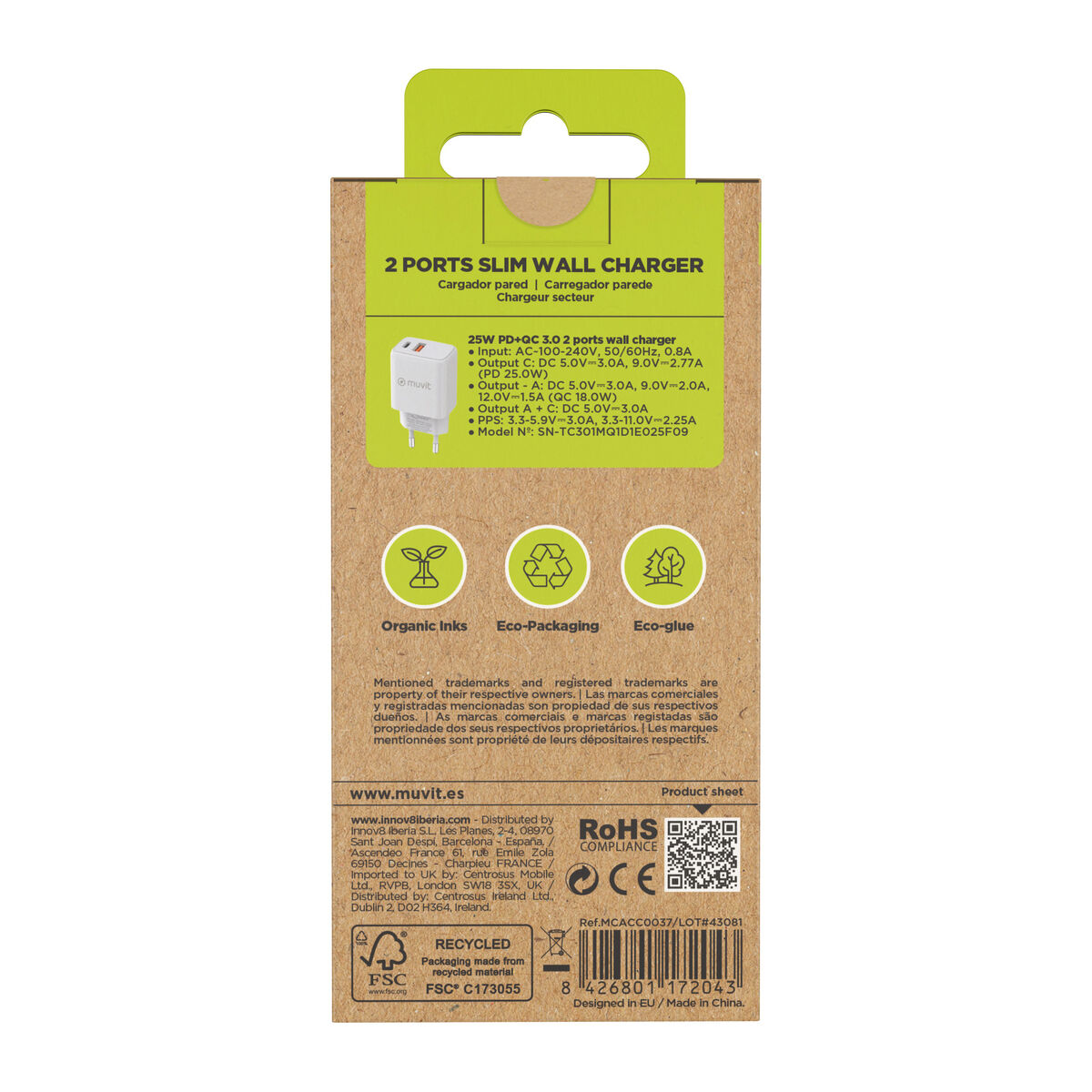 Bild von Wandladegerät Muvit for Change MC-215 Weiß 18 W 25 W