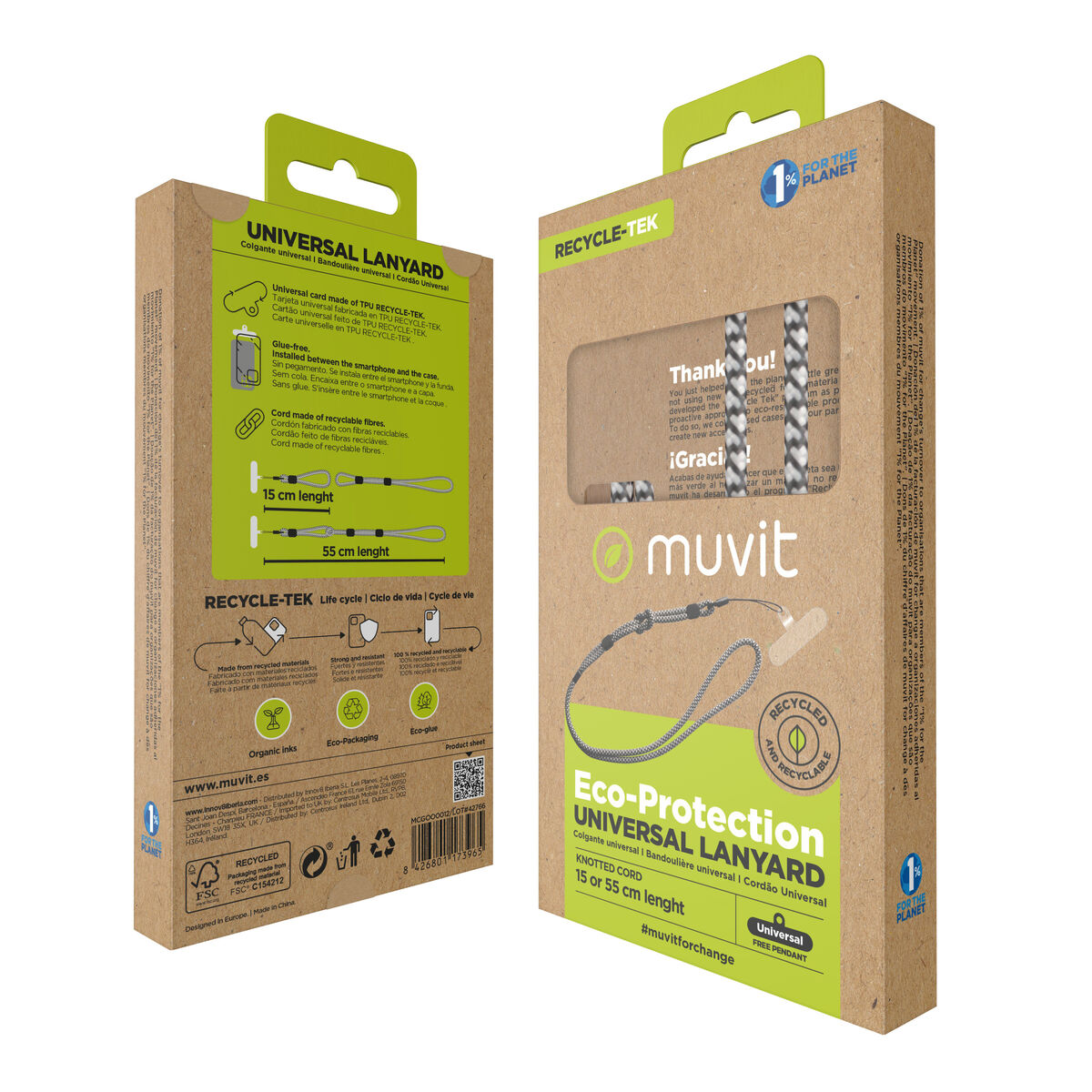 Mobile Phone Lanyard Muvit for Change Black White