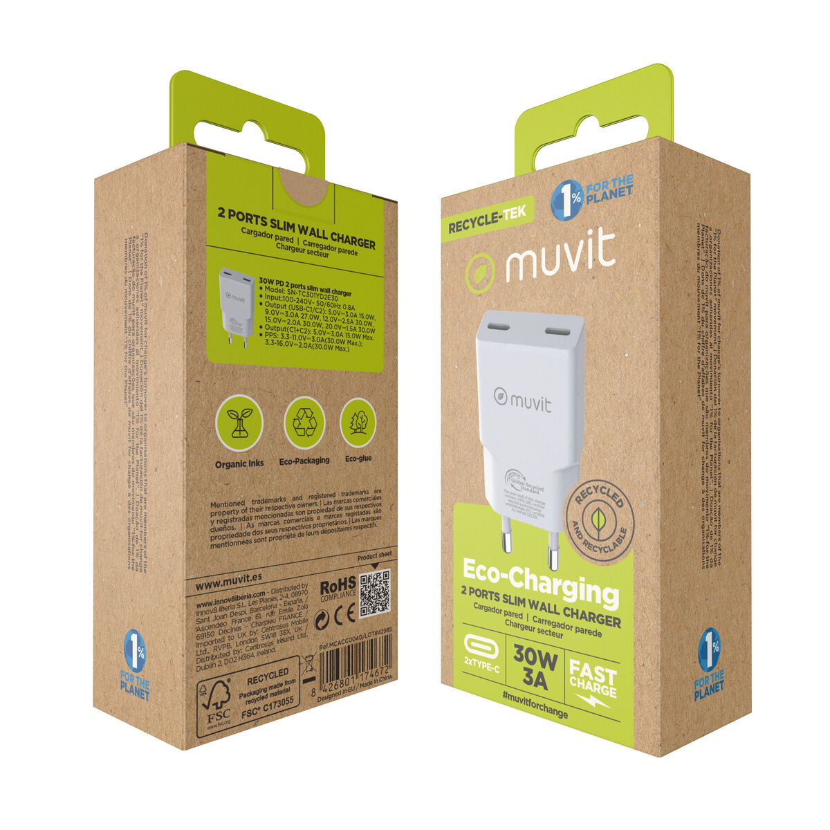 Image de Chargeur de voiture Muvit for Change HC-263C Blanc 30 W