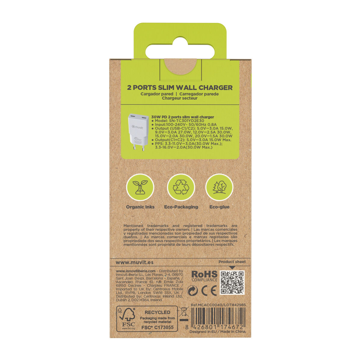 Image de Chargeur de voiture Muvit for Change HC-263C Blanc 30 W