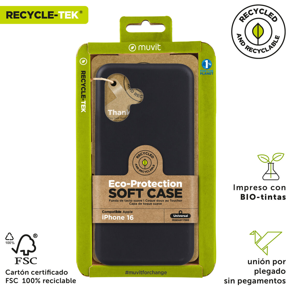 Image de Protection pour téléphone portable Muvit for Change iPhone 16 Noir