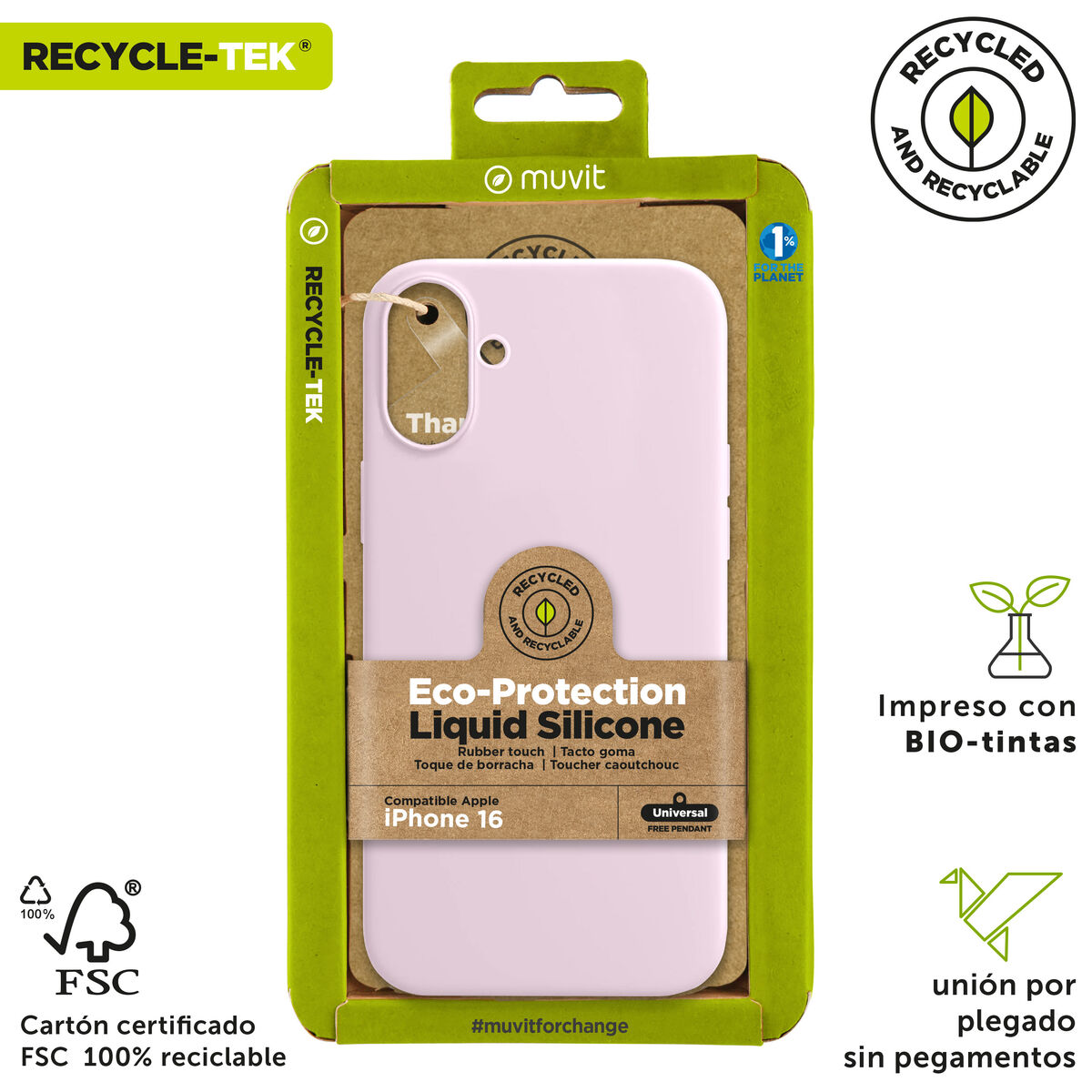 Image de Protection pour téléphone portable Muvit for Change iPhone 16 Rose