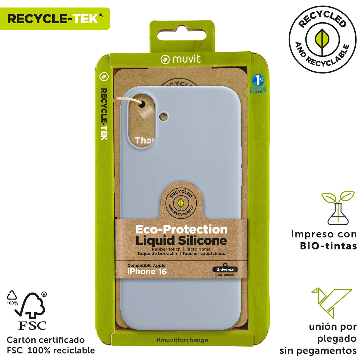 Image de Protection pour téléphone portable Muvit for Change iPhone 16 Bleu