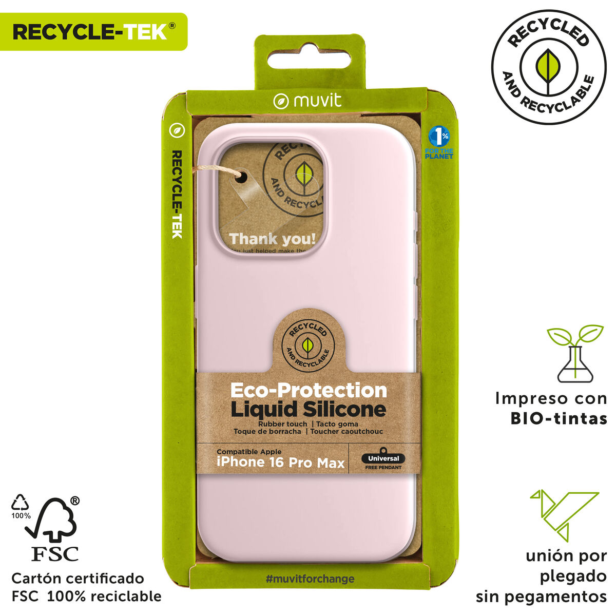 Image de Protection pour téléphone portable Muvit for Change iPhone 16 Pro Max Rose