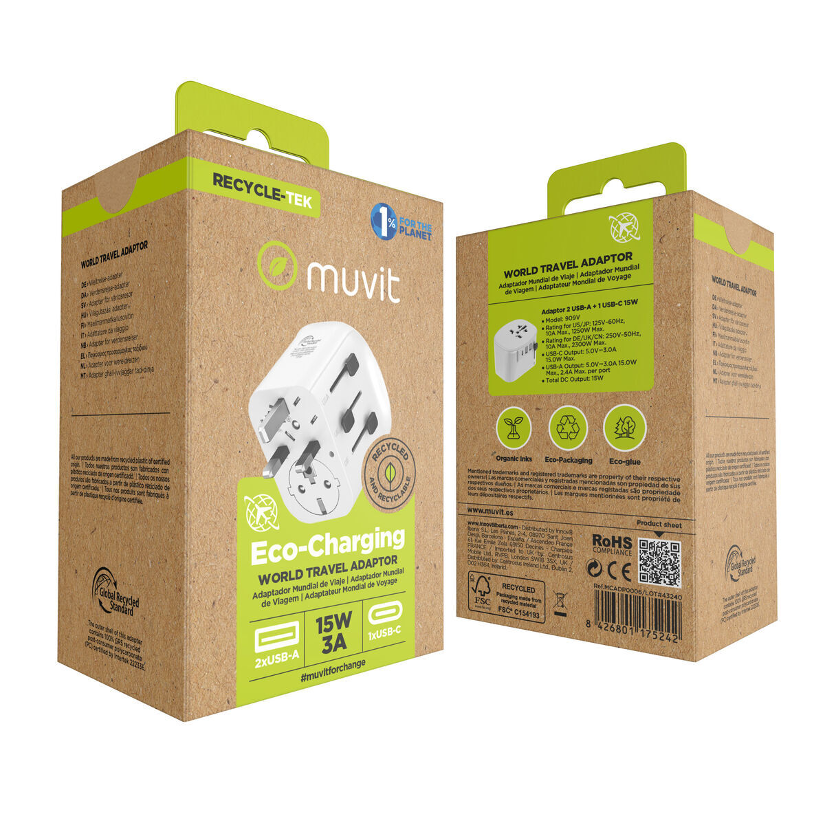 Universele Reisadapter Muvit MCADP0006 Wit 150 W 15 w