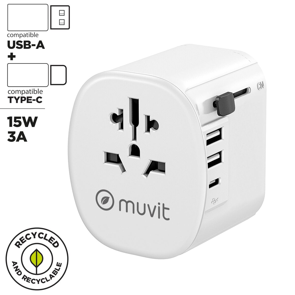 Universal Travel Power Adapter Muvit MCADP0006 White 150 W 15 w