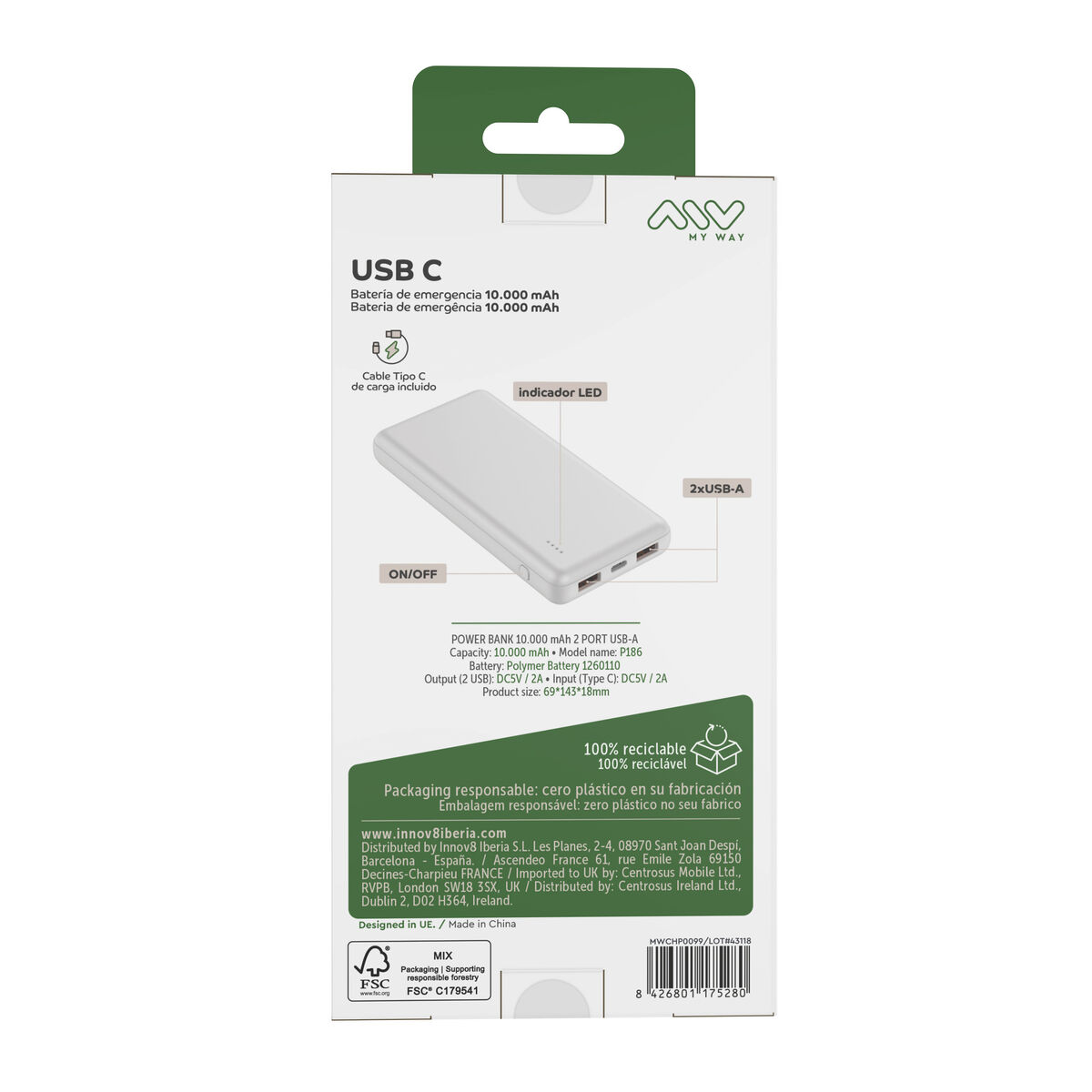 Picture of Powerbank Myway White 10000 mAh