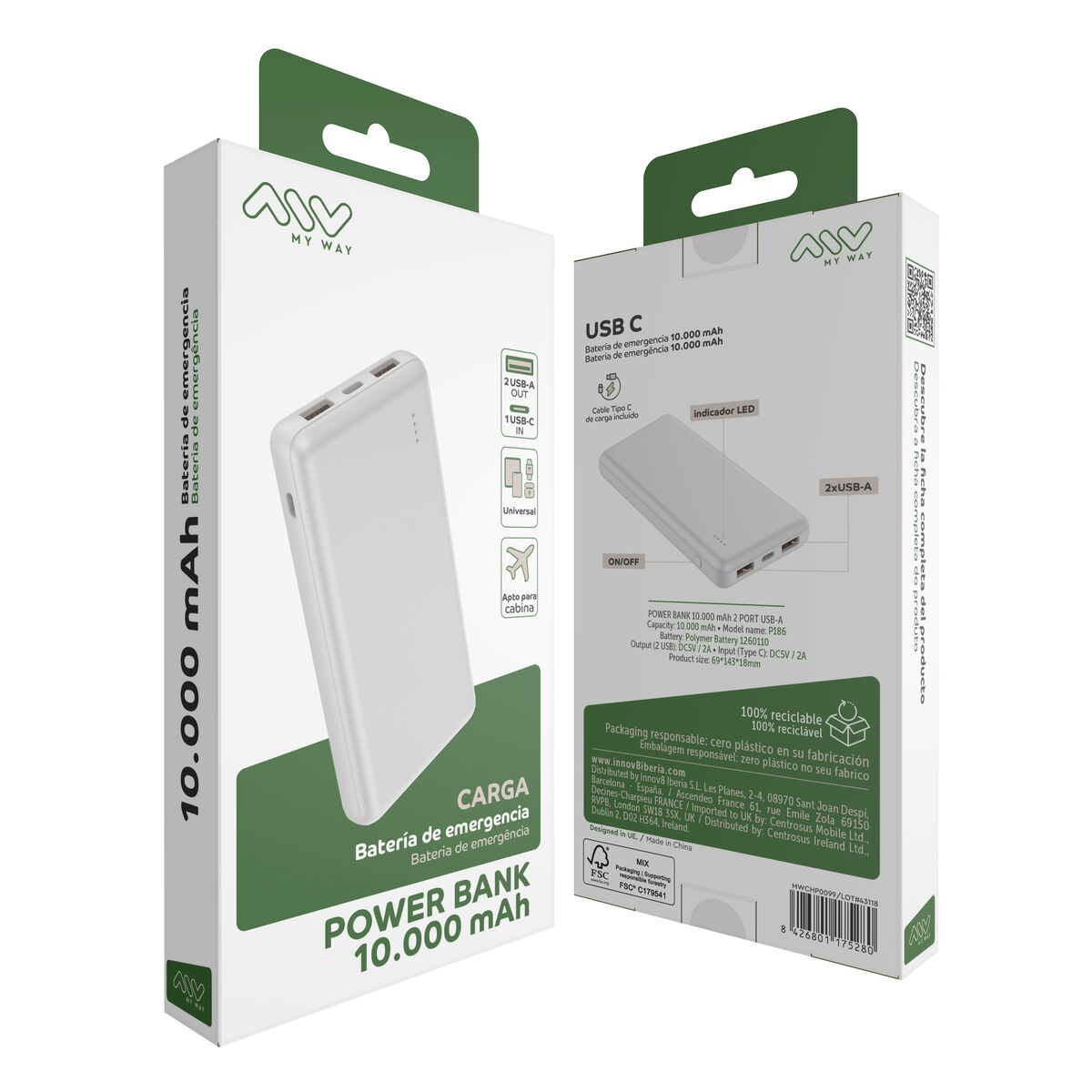 Powerbank Myway White 10000 mAh