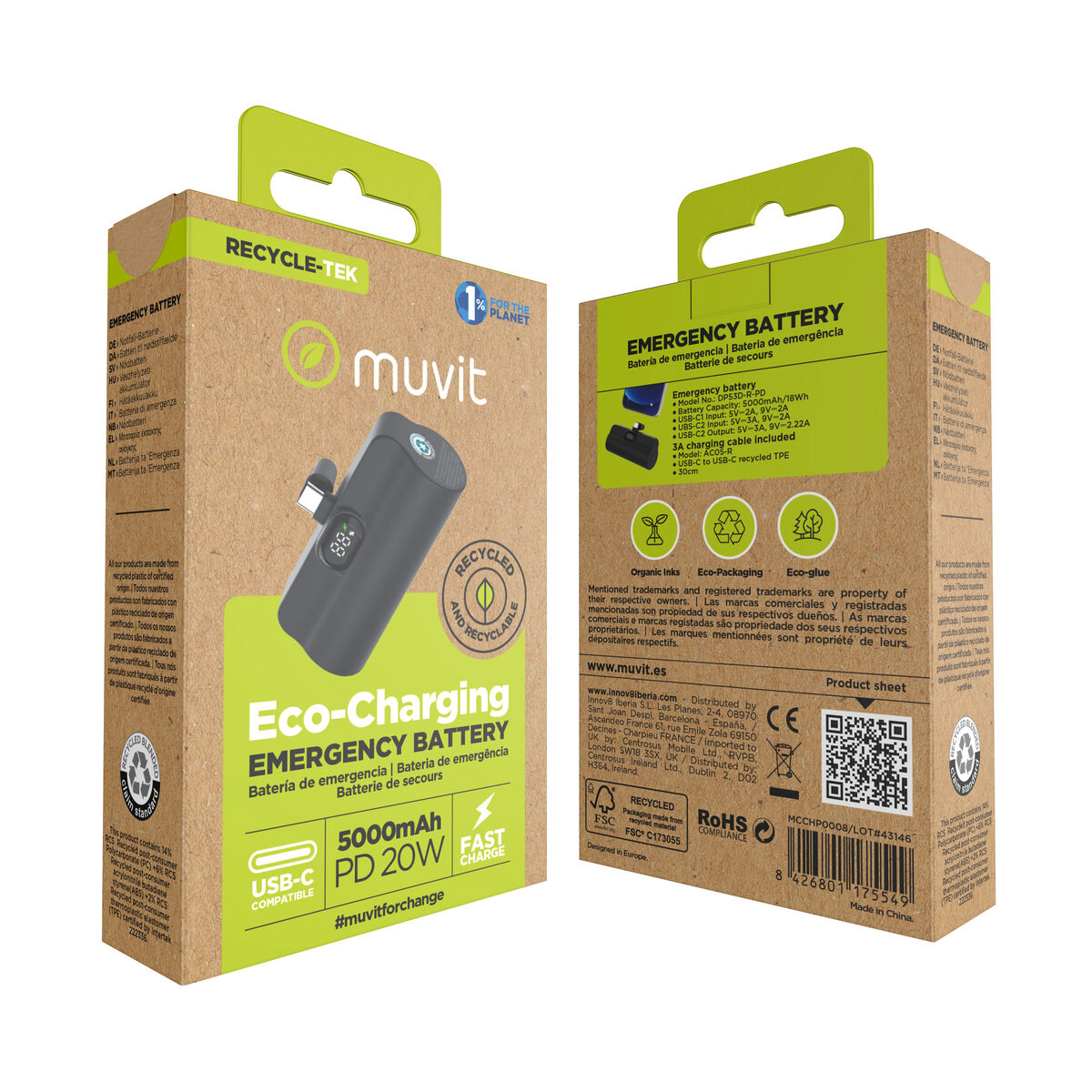 Powerbank Muvit for Change DP53D-R-PD Black 5000 mAh
