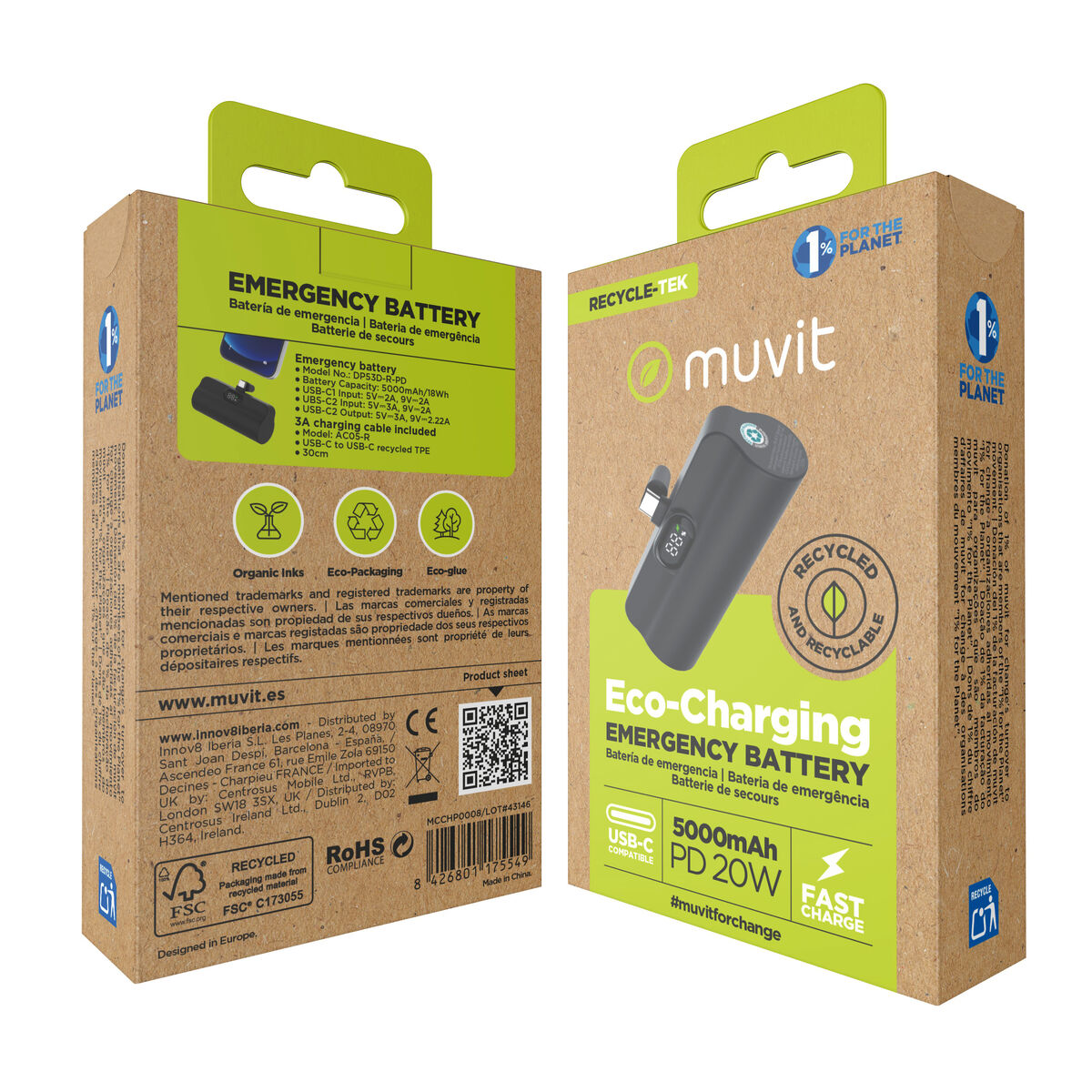 Powerbank Muvit for Change DP53D-R-PD Black 5000 mAh