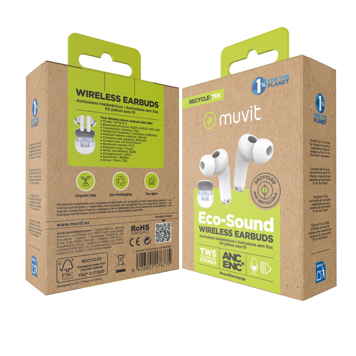 In-ear Bluetooth Headphones Muvit for Change White
