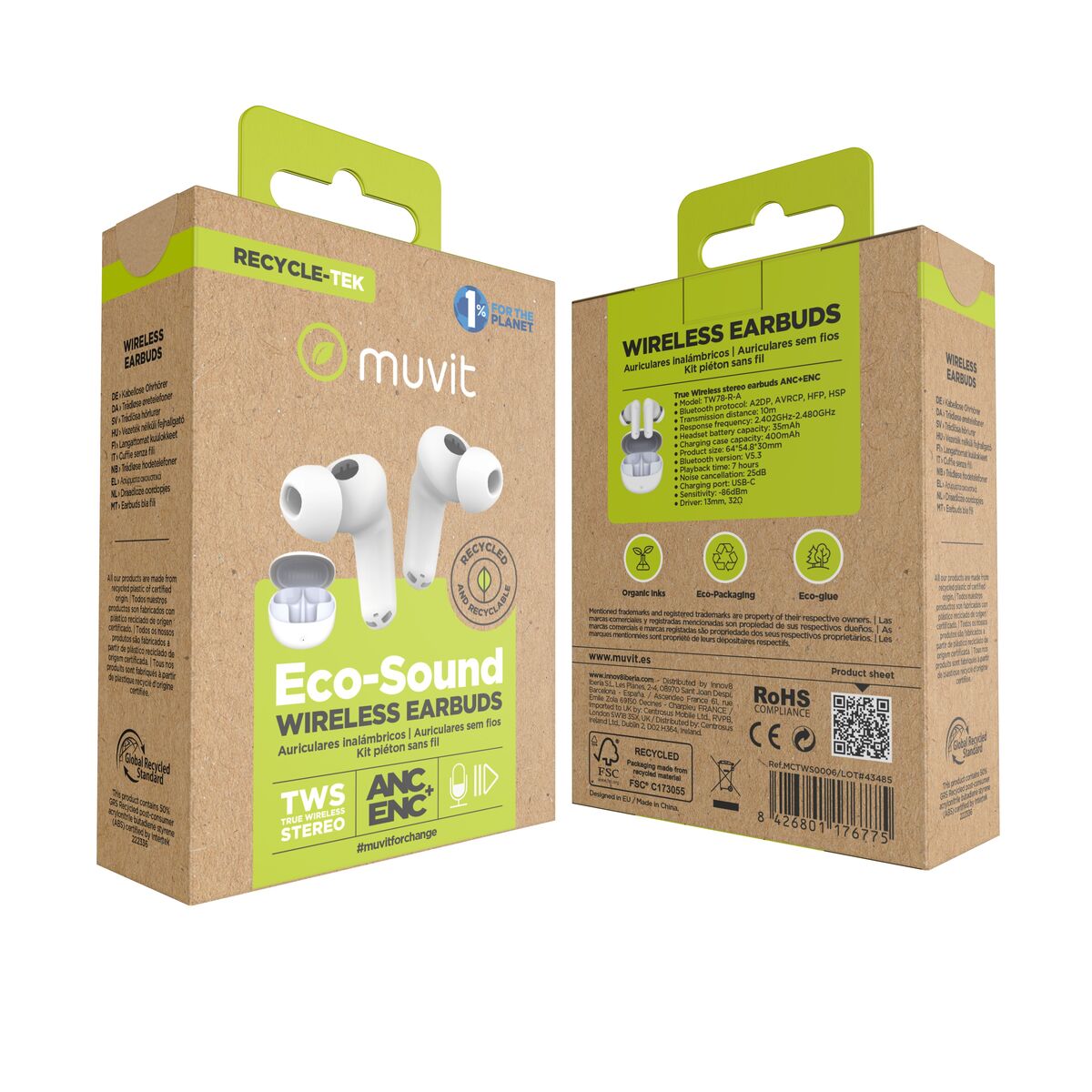 In-ear Bluetooth Headphones Muvit for Change White