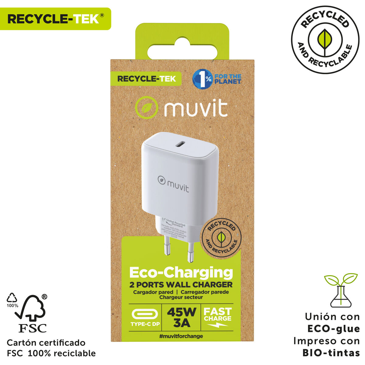 Wall Charger Muvit SN-TC650AD1E45A White 45 W
