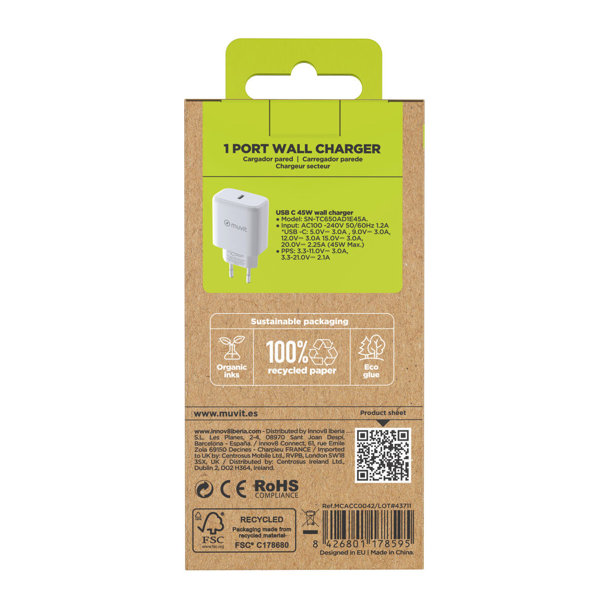 Picture of Wall Charger Muvit SN-TC650AD1E45A White 45 W