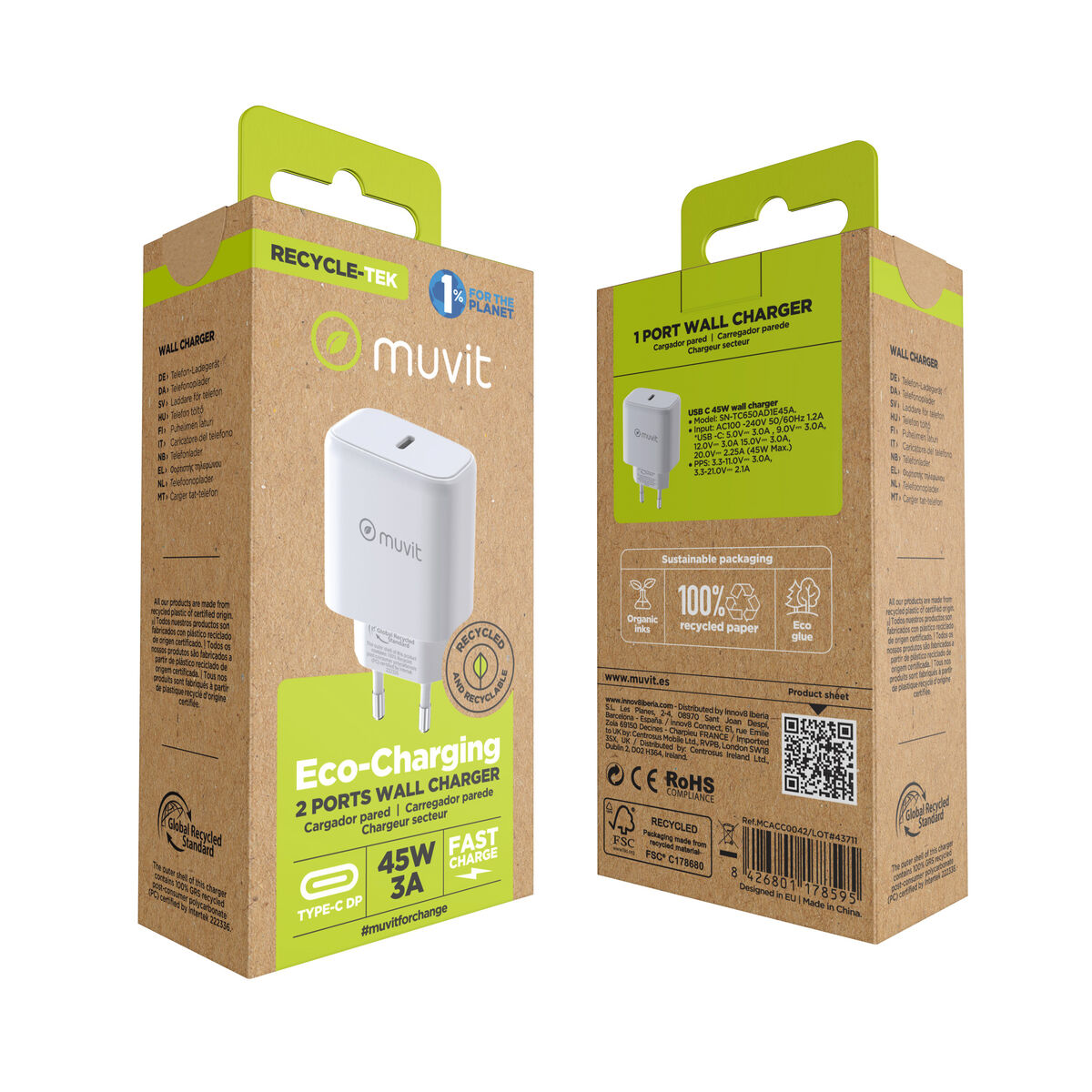 Picture of Wall Charger Muvit SN-TC650AD1E45A White 45 W