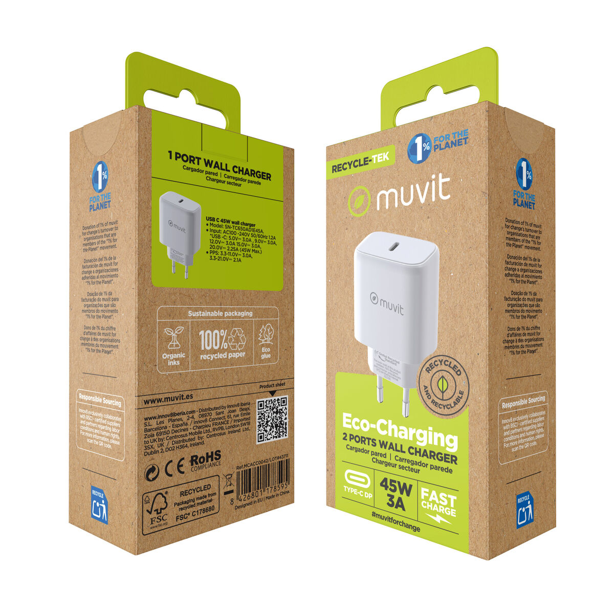 Picture of Wall Charger Muvit SN-TC650AD1E45A White 45 W