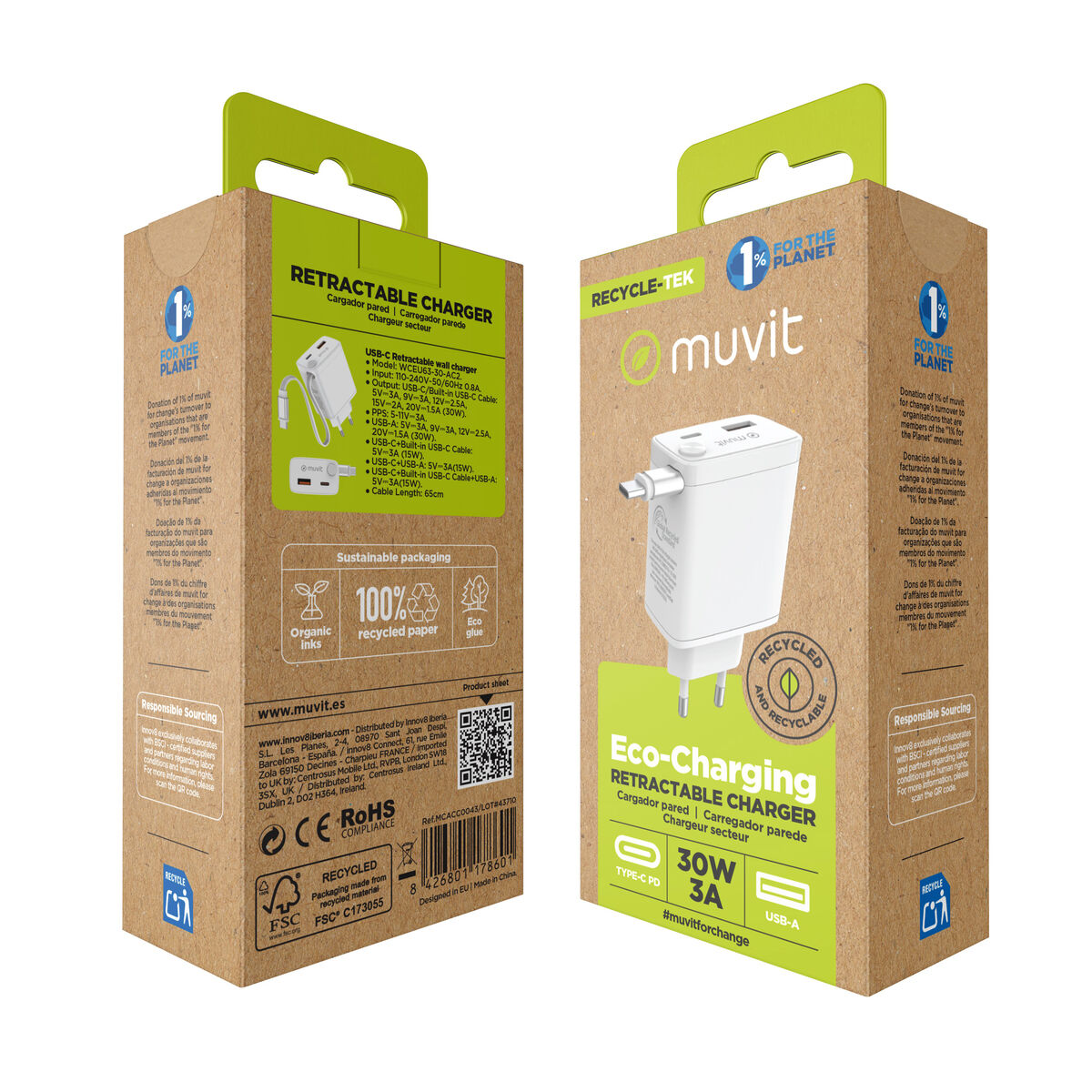 Wall Charger Muvit WCEU63-30-AC2 White 30 W